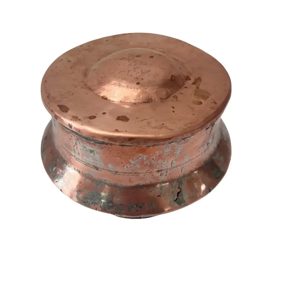 Vintage Hand Hammered Copper Cooking‎ Pot w Lid Rustic Farmhouse Primitive Decor